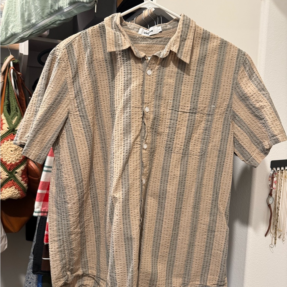 H&M Beige and Gray Striped Men's Shirt